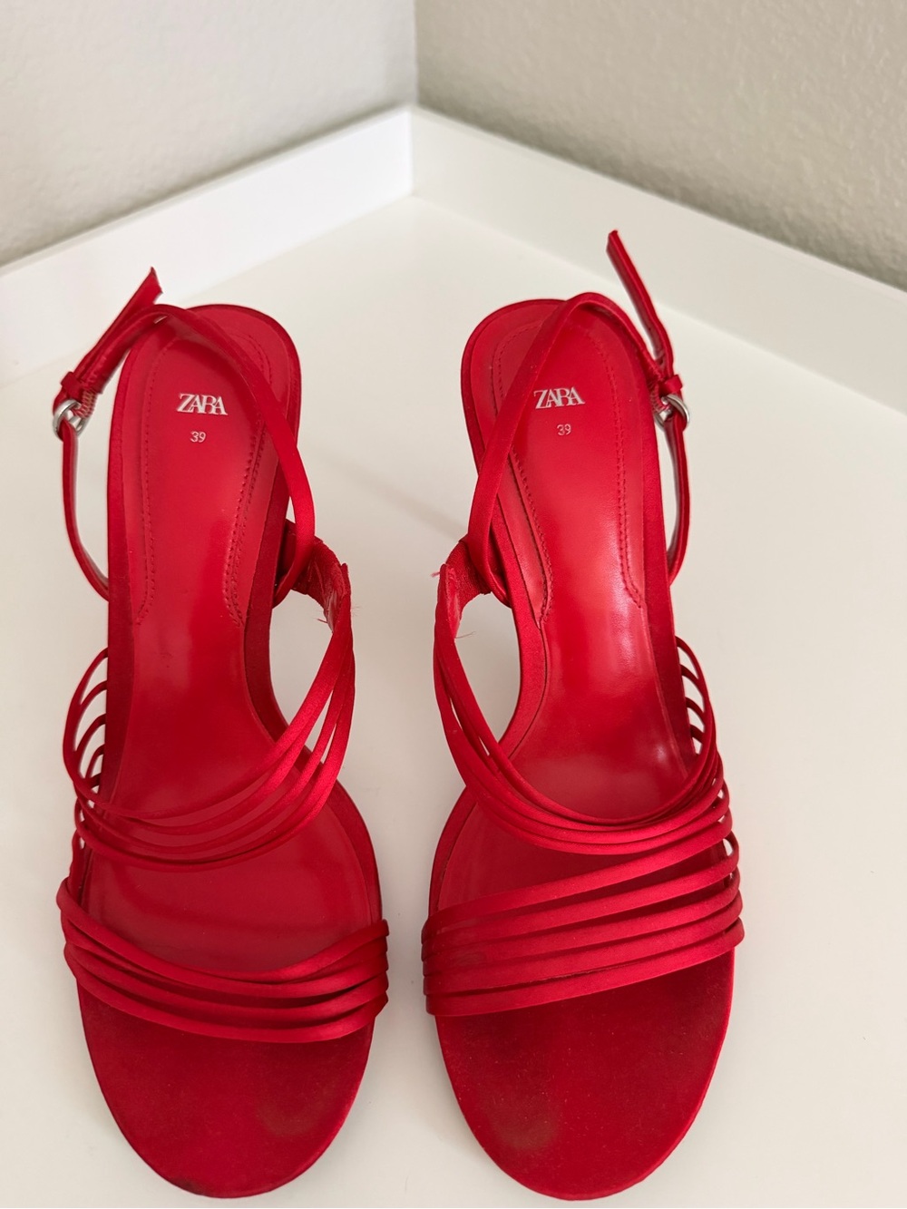 ZARA Red Multi-Strap Slingback Heels